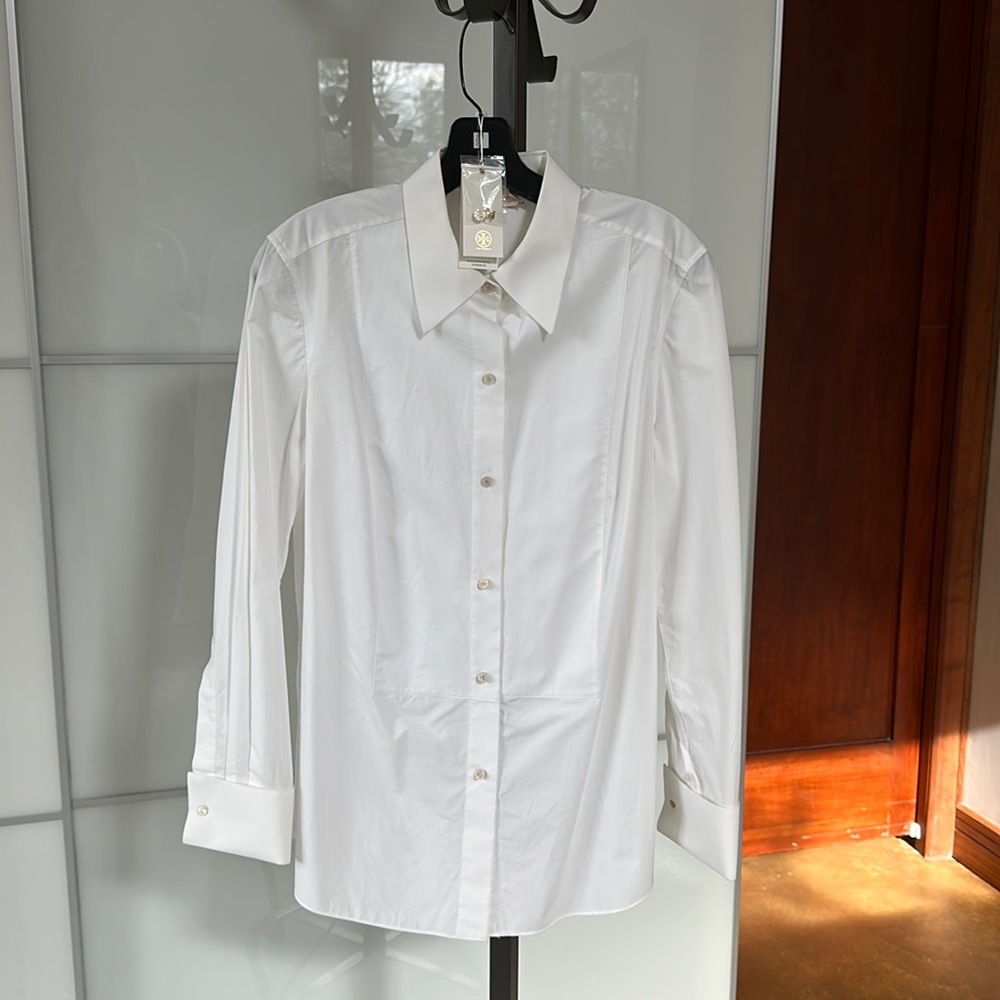 Tory Burch “Lane” Top Classic shirt, size 4, White